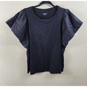 Old Navy Womens L Black Short Flutter Sleeve Round Neck T-Shirt